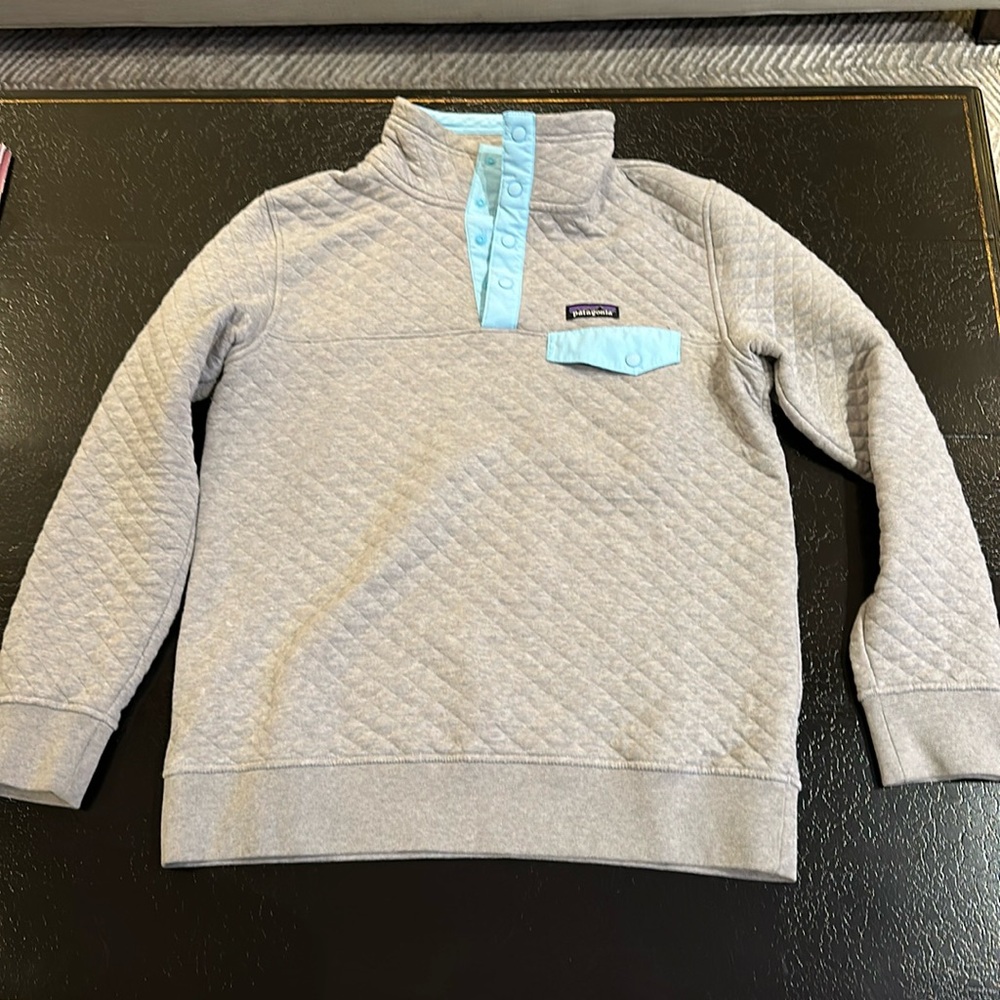 Patagonia Gray and Light Blue Quilted Sweatshirt